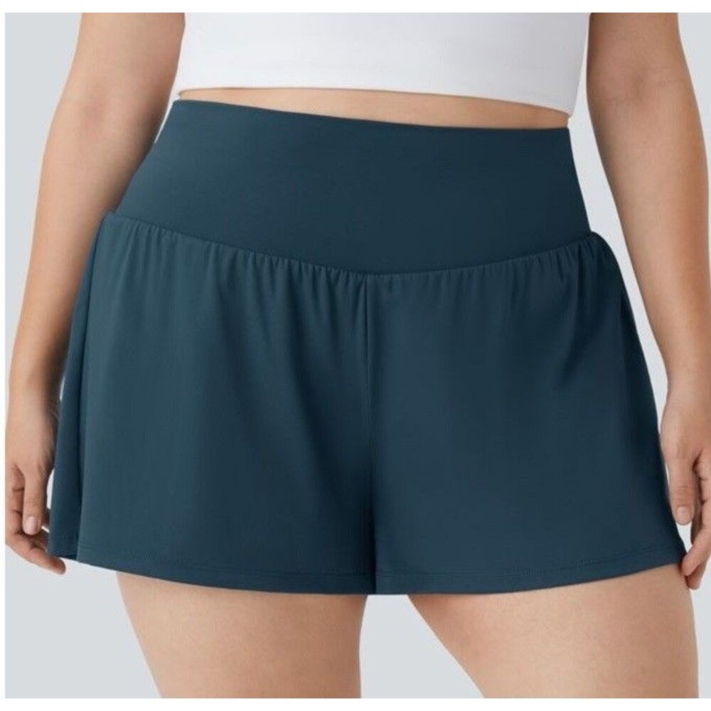 NWT Halara Super High Waisted 2-in-1 Yoga Plus Size Shorts 3X Long Navy Blue